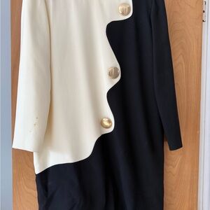 Teri Jon Cream and Gray Dress